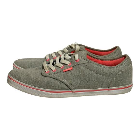 Vans Atwood Low Gray Canvas Sneakers Women's Size 10 Neon Pink Accent Skate Shoe - Picture 3 of 7